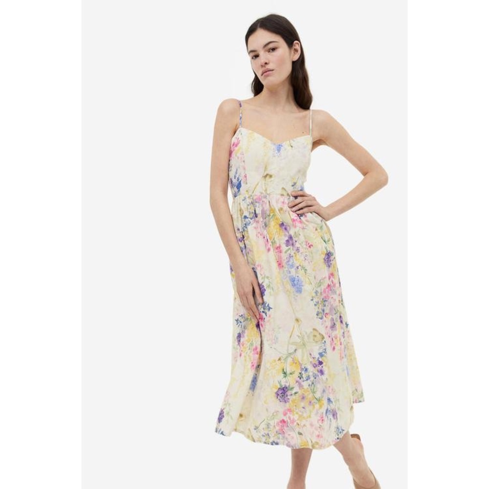 H&M Floral Midi Dress with Spaghetti Straps